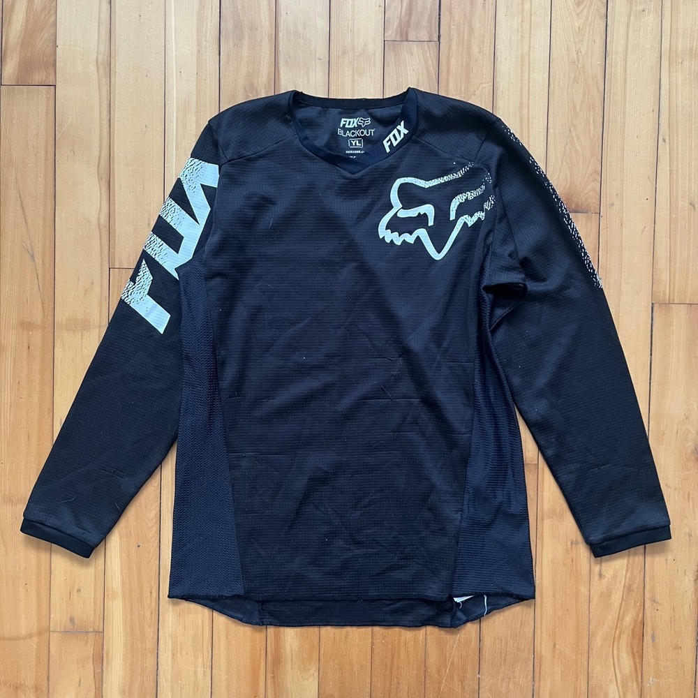 Fox Racing Blackout Youth Large Black Long Sleeve Motocross Jersey YL